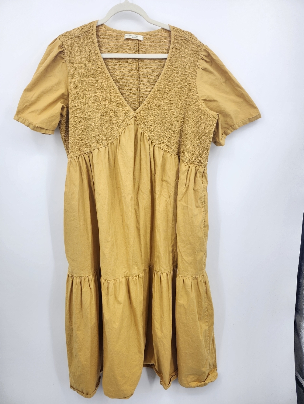 Wayward Fancies By Eshakti Smocked Top Yellow Tiered Dress 3x 24W Short Sleeve